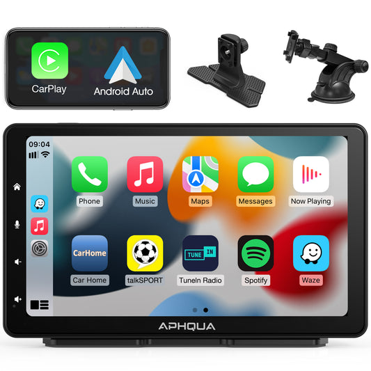 APHQUA A5 Portable Wireless Apple CarPlay and Android Auto with Detachable Sunshade, 7 inch Touch Screen Display for All Vehicle&Truck