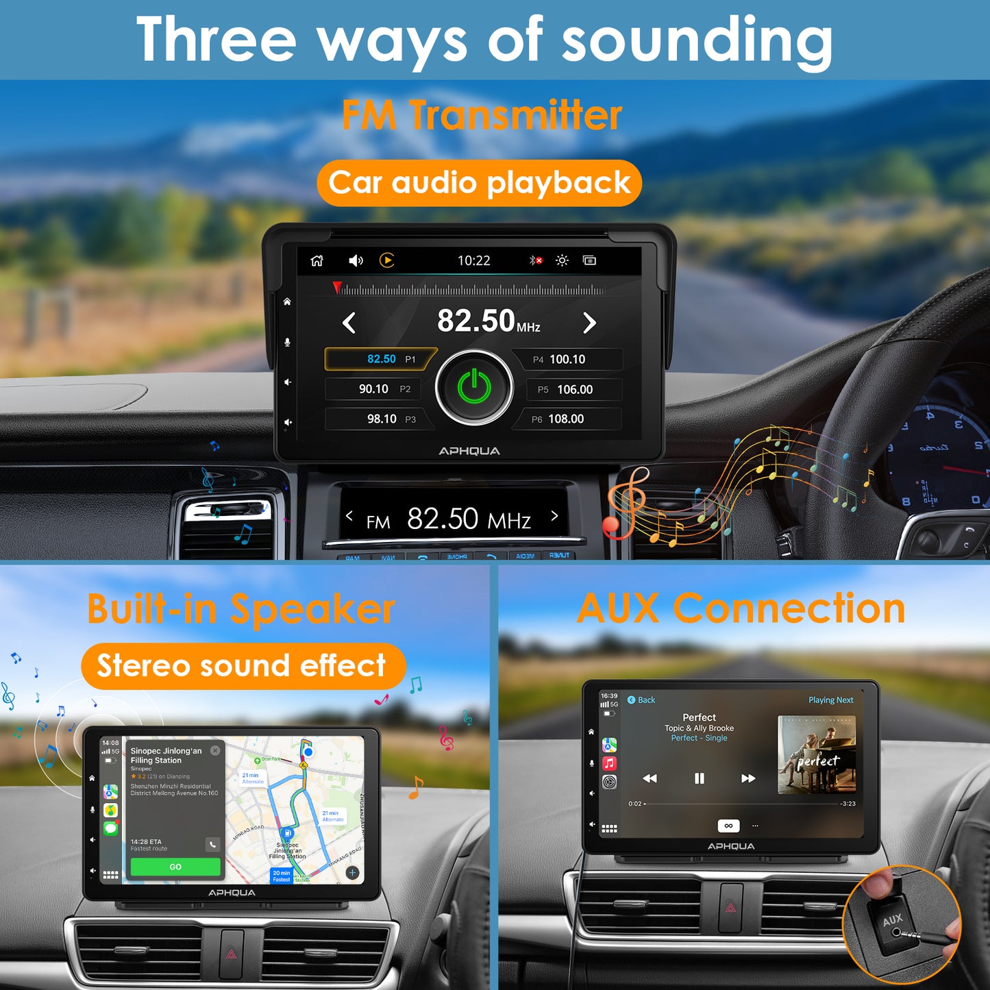 APHQUA A5 Portable Wireless Apple CarPlay and Android Auto with Detachable Sunshade, 7 inch Touch Screen Display for All Vehicle&Truck