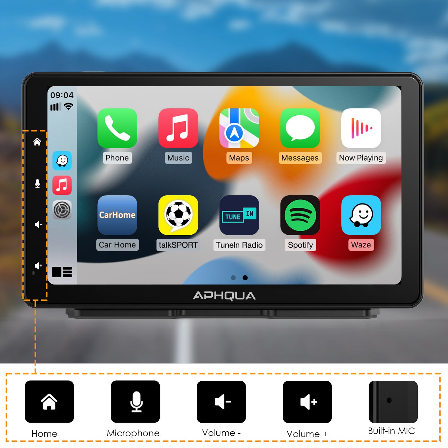 APHQUA A5 Portable Wireless Apple CarPlay and Android Auto with Detachable Sunshade, 7 inch Touch Screen Display for All Vehicle&Truck