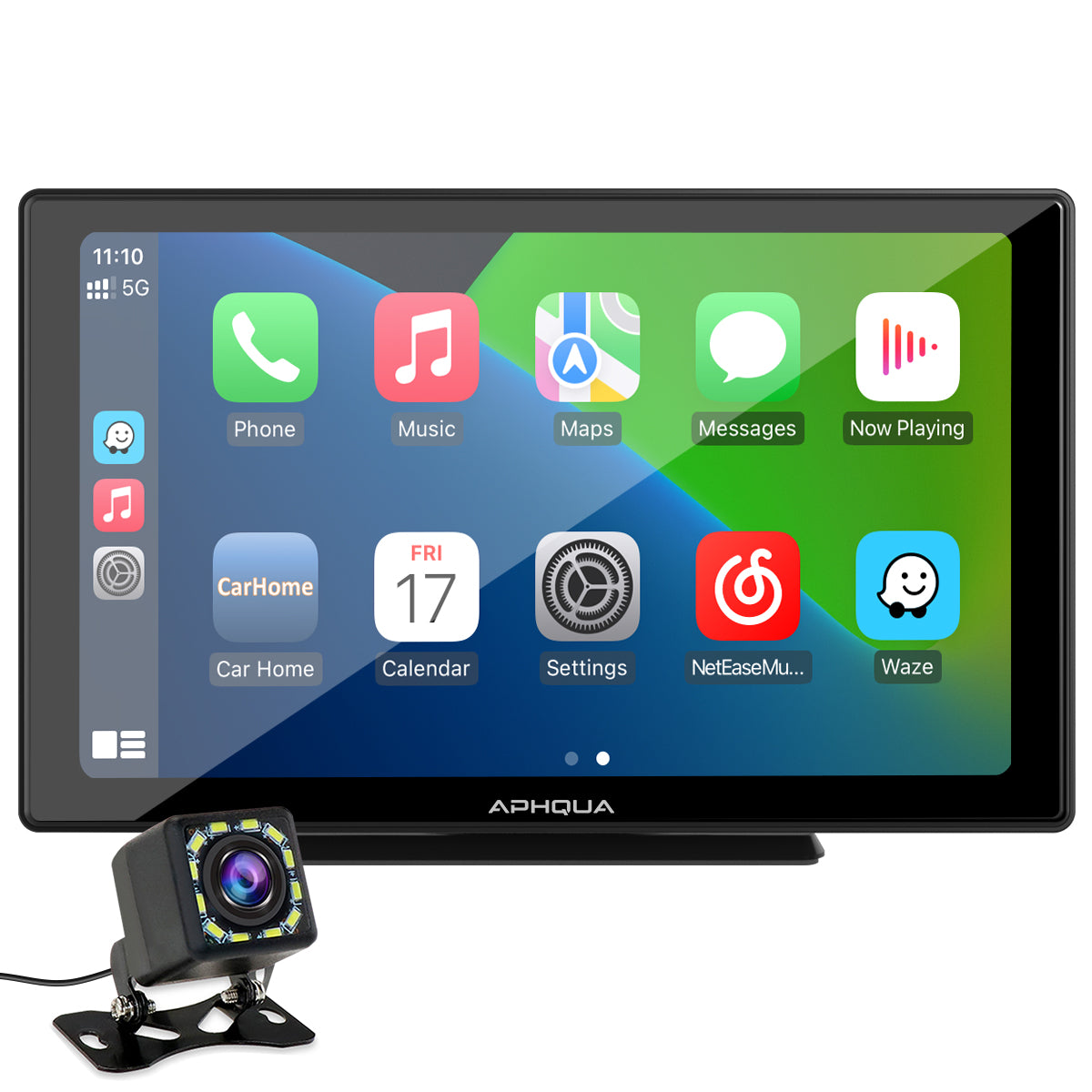 APHQUA Wireless Portable Car Stereo with Light-Sensitive, 9 Inch IPS Touchscreen Car Radio Receiver Works with Carplay, Android Auto, Mirror, Bluetooth, Google, Siri, WiFi, GPS Navigation,Rear Camera