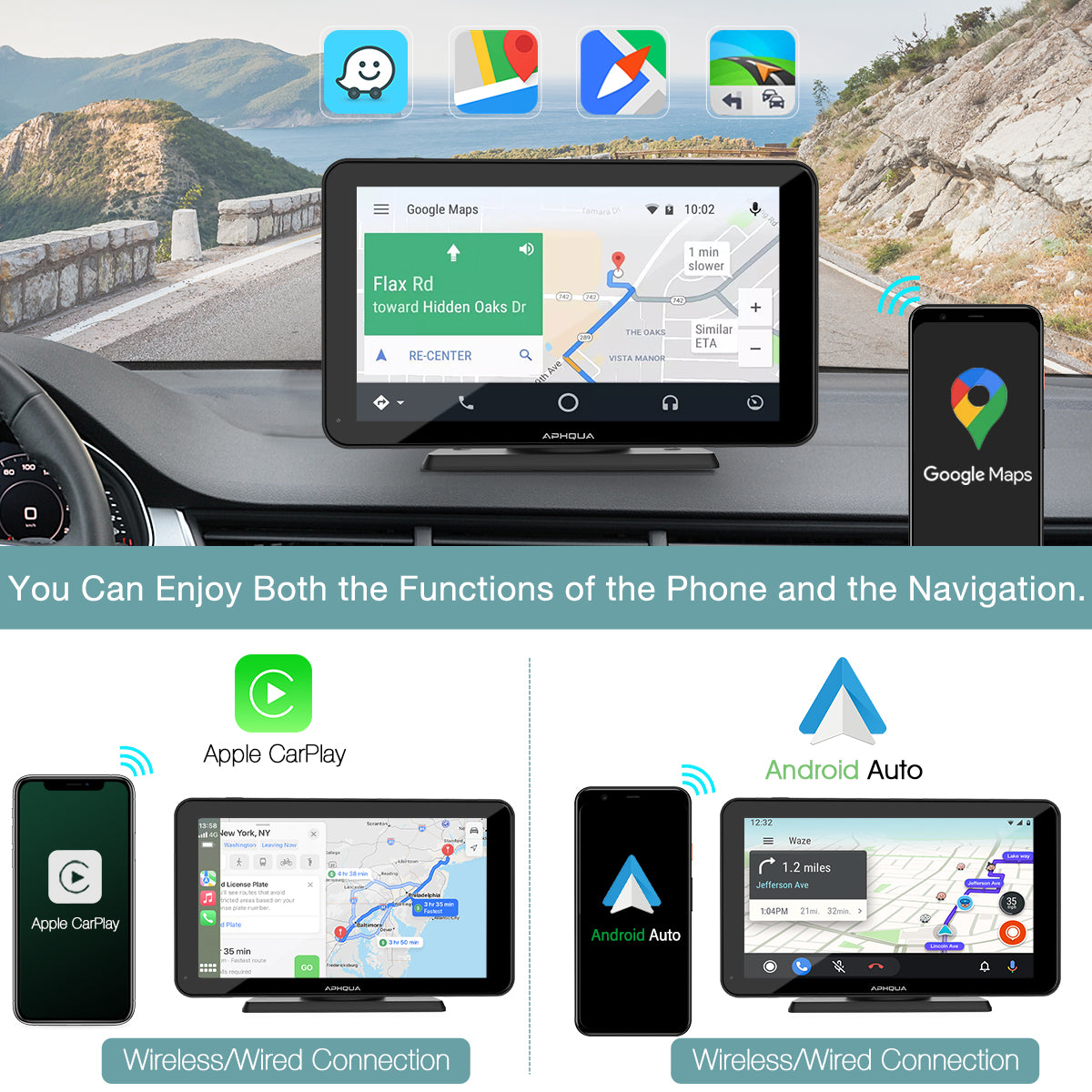 CarPlay inalámbrico de 7 y pantalla táctil inalámbrica Android